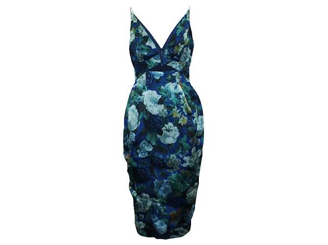ZIMMERMANN Blue Floral Print Dress with Opening at Front Silk Polyester  ref.1288005