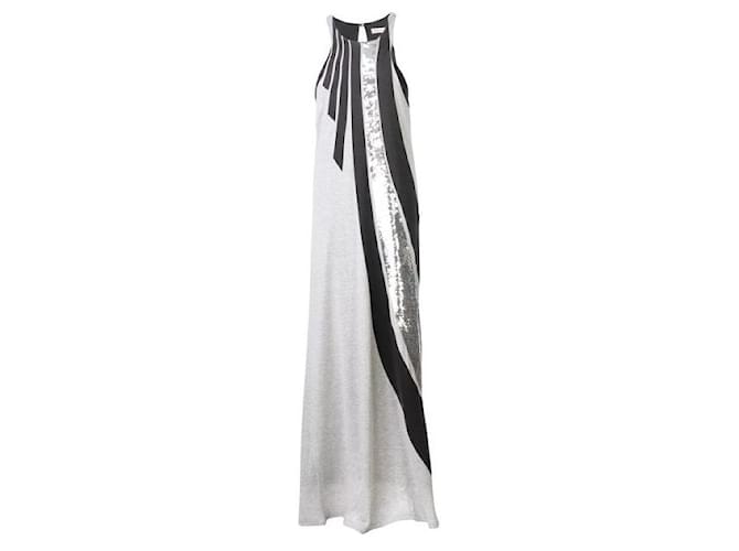 Autre Marque CONTEMPORARY DESIGNER Maxi Metallic Dress Grey Cotton  ref.1288013