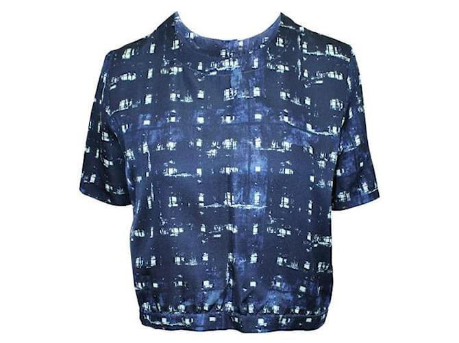 MARNI Blusa de manga curta com estampa azul Seda Algodão  ref.1288014