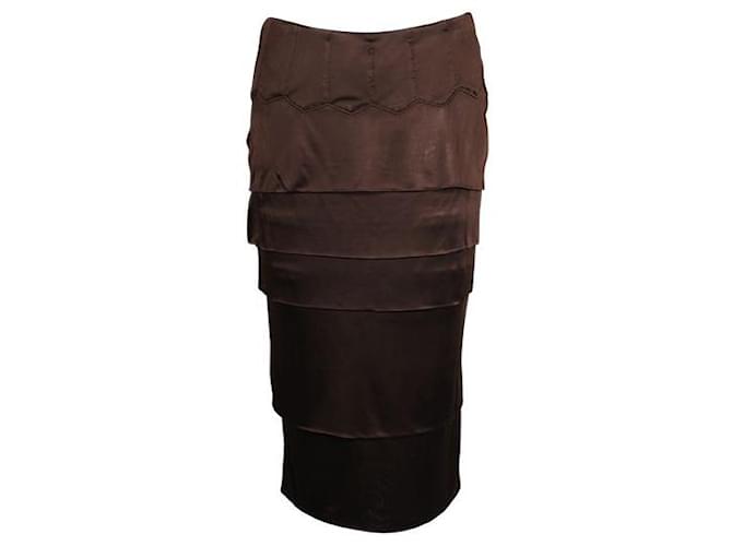 Falda a capas en marrón oscuro de Yves Saint Laurent Castaño Seda  ref.1288058