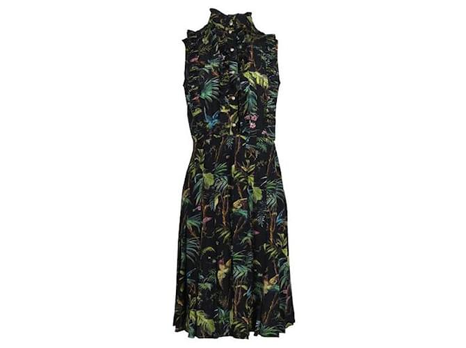 Gucci Tropical Print Dress with Faux Pearls Buttons Multiple colors Silk  ref.1288060