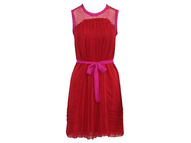 Miu Miu Fuchsia and Red Pleated Dress Silk  ref.1288061