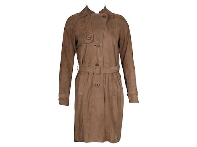 Hugo Boss Brown Goat Leather Trench Coat Viscose  ref.1288064