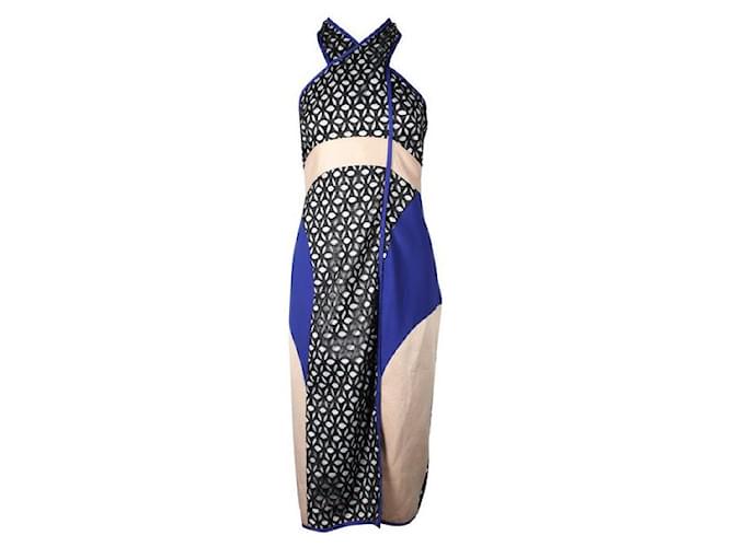 Autre Marque Contemporary Designer Blue, Black & Cream Halter Neck Dress Multiple colors Polyester  ref.1288083