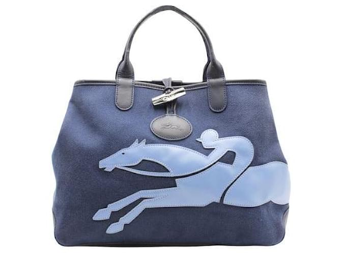Bolsa de lona reversível Longchamp Roseau Fleuri Azul  ref.1288092