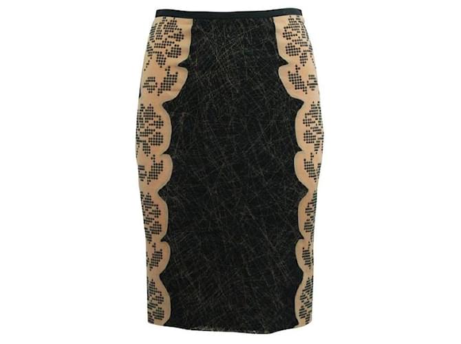 Bottega Veneta Black/Nude Pencil Skirt With Embellishments Flesh Polyester  ref.1288108
