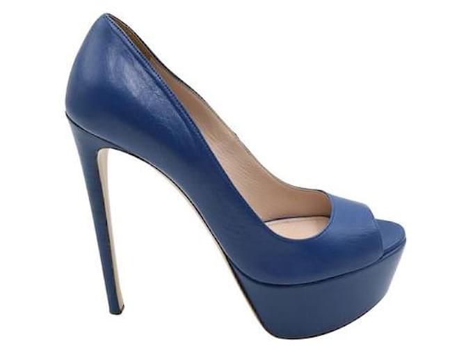Zapatos de tacón peep toe con plataforma azul de Miu Miu Cuero  ref.1288111