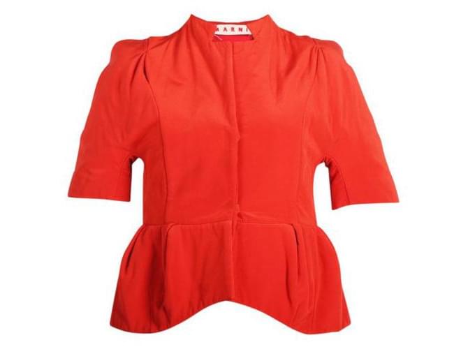 Marni Orange Short Sleeve Round Collar Button Silk  ref.1288121