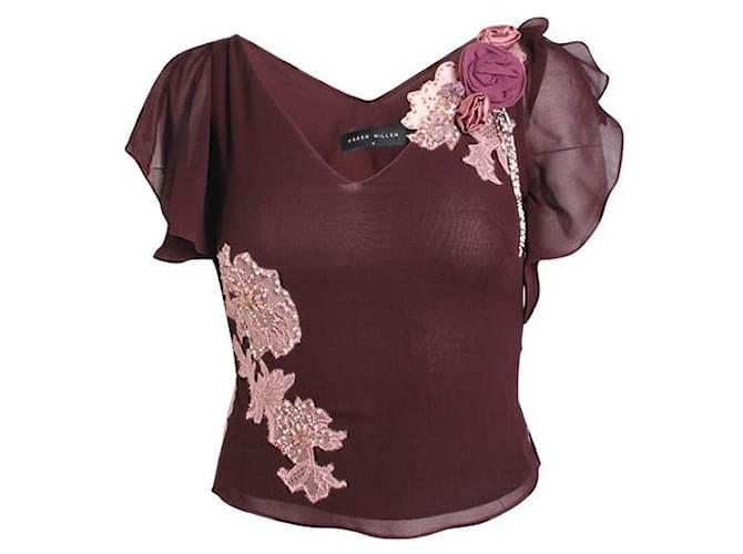 Autre Marque CONTEMPORARY DESIGNER Brown Top Embroidery Light Pink Silk  ref.1288138