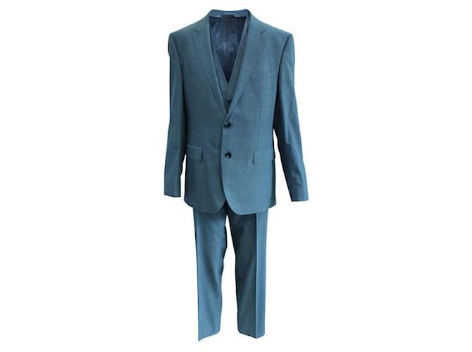 HUGO BOSS Kompletter Anzug, schlichte Weste, Hose, Weste mit Krawatte, Hose Blau  ref.1288159