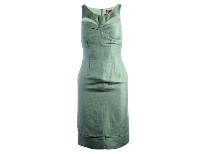 FENDI Green Linen Cut Out Dress Cotton  ref.1288167