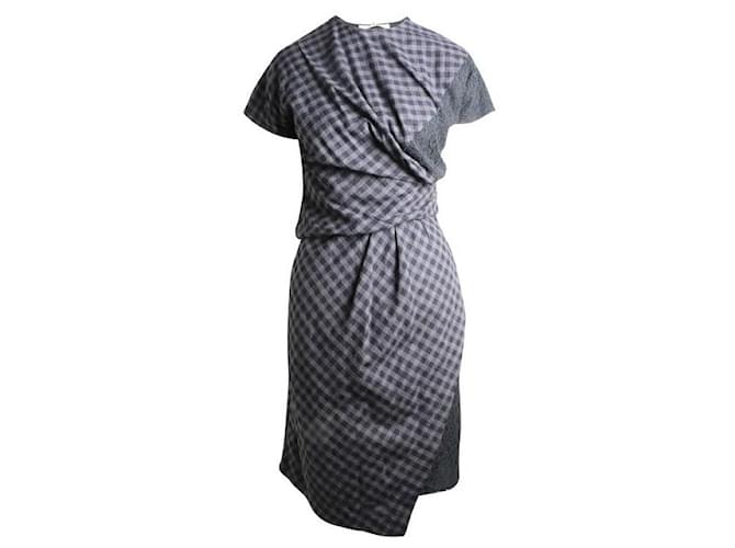 Autre Marque ZEITGENÖSSISCHES DESIGNER-Kleid mit schottischem Print und Spitze Grün Baumwolle  ref.1288170