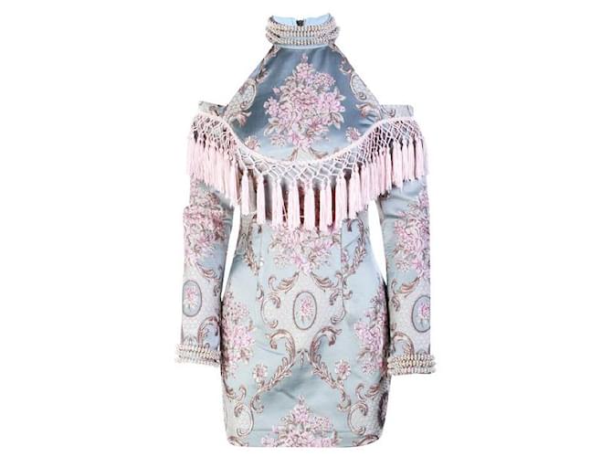 Autre Marque CONTEMPORARY DESIGNER Tassels Embellished Mini Dress Blue Polyester  ref.1288173
