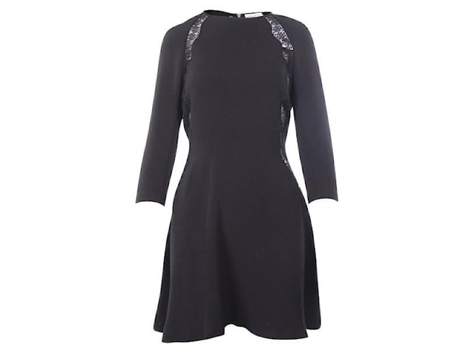 SANDRO Lace Embellished Long Sleeves Dress Black Suede Polyester  ref.1288177