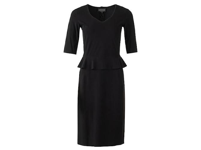 Autre Marque Contemporary Designer Peplum Frill Midi Dress Black Polyester Elastane  ref.1288185