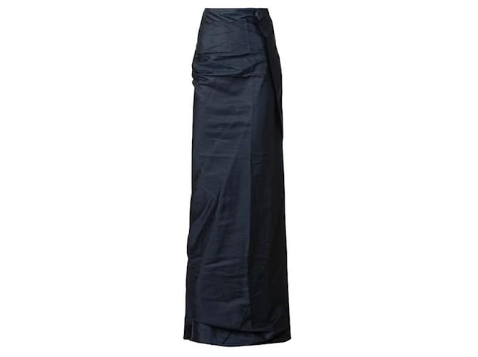 Lanvin Ruffle Draped Long Skirt Black Silk Wool  ref.1288209