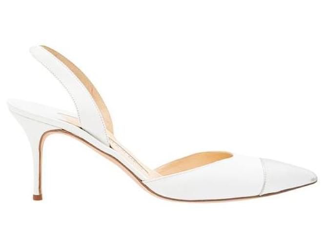 Manolo Blahnik Carolyn Slingback Décolleté Bianco Pelle  ref.1288222