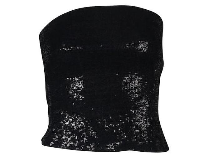 Autre Marque Top de fiesta sin tirantes con lentejuelas negras de diseñador contemporáneo Negro Poliéster  ref.1288255