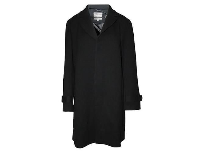 Autre Marque Abrigo negro de diseñador contemporáneo con adornos de cuero Poliéster Lana  ref.1288260