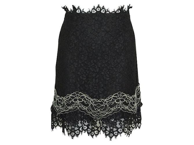 Sandro Black Lace Skirt With White Detail Cotton  ref.1288261