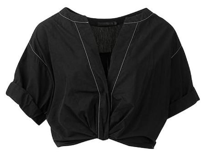 Donna Karan Plunge Neckline Twist Cropped Top Black Cotton  ref.1288279