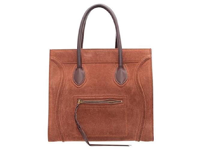 Céline Celine Suede And Leather Medium Phantom Cabas Bag Orange  ref.1288283