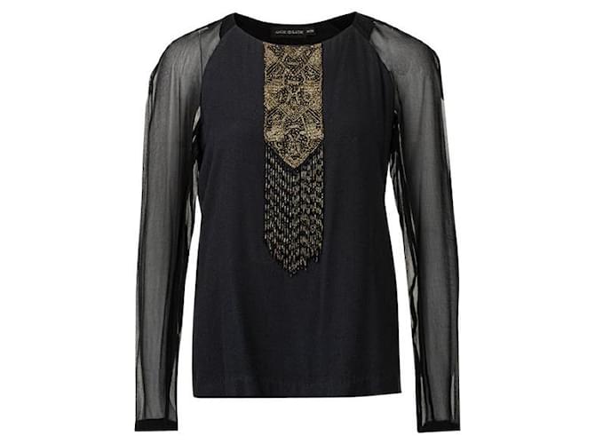 Autre Marque Contemporary Designer Sheer Sleeves With Gold Embellishments Black Silk  ref.1288292