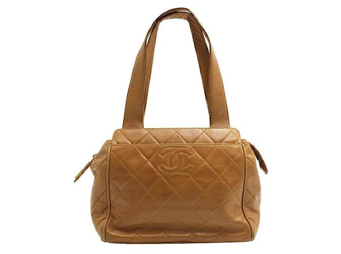 Chanel Vintage Tan Quilted Shoulder Bag Brown Leather  ref.1288297