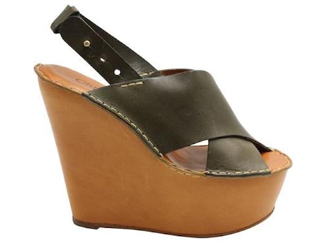 Chloé Chloe Tucson Calf Criss Cross Wedges in Olive Brown Leather  ref.1288327