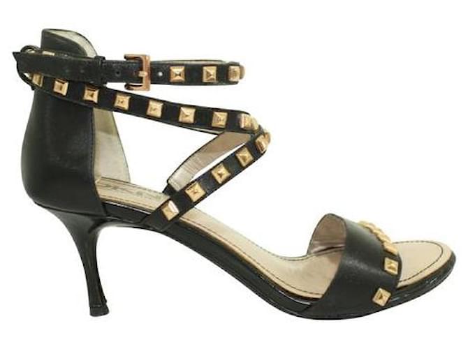 Autre Marque CONTEMPORARY DESIGNER Elegant Black Sandals with Gold Studs Leather  ref.1288356