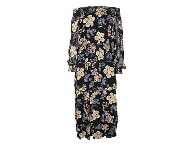 Tory Burch Off Shoulder Colorful Print Maxi Dress Multiple colors Silk Polyester  ref.1288363