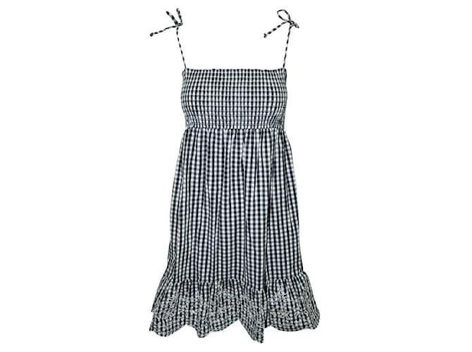 Tory Burch Checked Dress with Embroidery Blue Cotton  ref.1288370