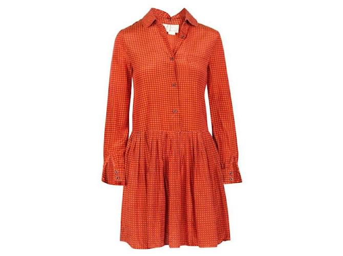 Autre Marque ZEITGENÖSSISCHES DESIGNER Kleid mit geometrischem Aufdruck Orange Seide Baumwolle  ref.1288373