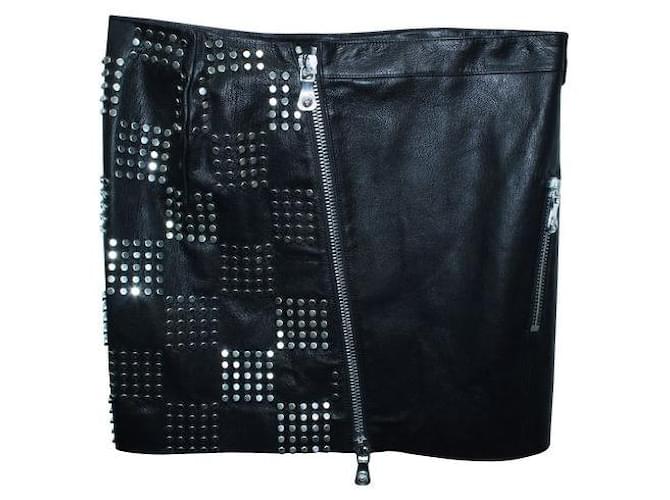 Autre Marque CONTEMPORARY DESIGNER Black Leather Skirt with Studs Accent  ref.1288377