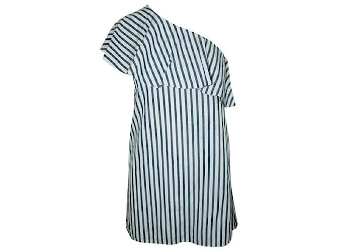 ALICE + OLIVIA One Sleeve Mini Striped Dress Blue Cotton  ref.1288382
