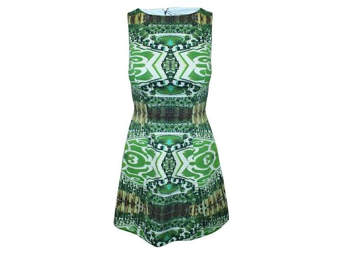 ALICE + OLIVIA Green Printed A Line Dress Cotton  ref.1288404