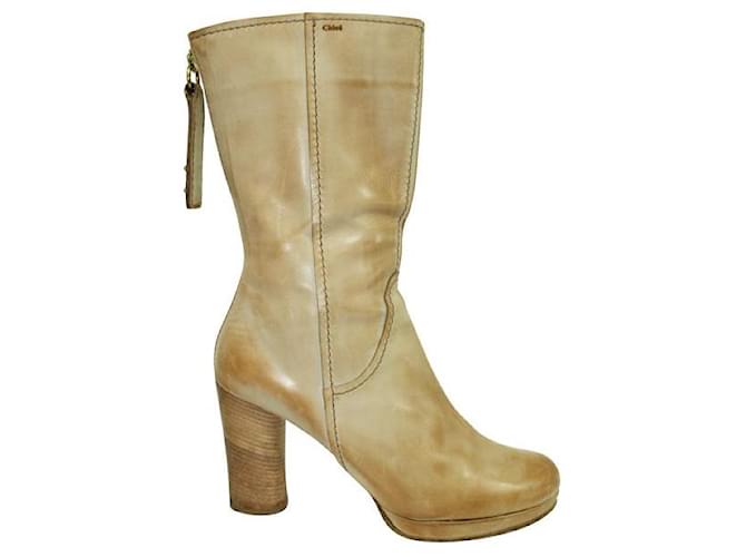 CHLOÉ Saturnia Calf Boots Brown Leather  ref.1288428