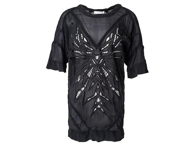 Autre Marque CONTEMPORARY DESIGNER Haut t-shirt transparent à motifs Suede Soie Noir  ref.1288439