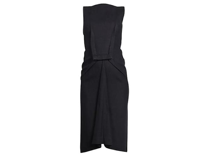 ROLAND MOURET Black Pleated Sleeveless Dress Cotton Linen Elastane  ref.1288452