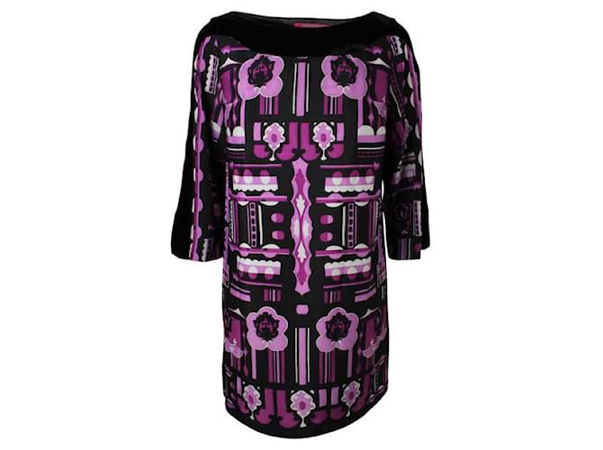 ANNA SUI Dolly Girl Black & Purple Printed Dress with Velvet Boat Neck Multiple colors Silk Polyester Rayon  ref.1288467