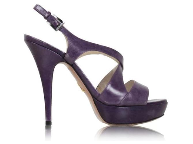 PRADA Purple Leather Strappy High Heel Sandals  ref.1288494