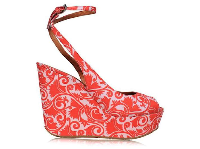 Autre Marque DESIGNER CONTEMPORÂNEO Sandálias de cunha de cetim com estampa rosa e peep-toe  ref.1288501