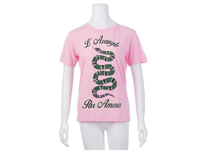 GUCCI – T-Shirt mit Schlangenprint in Rosa Baumwolle  ref.1288507