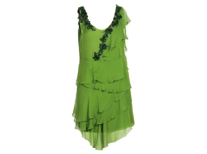 ALBERTA FERRETTI Grünes ärmelloses Kleid mit Perlenverzierung  ref.1288522