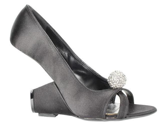 MARC JACOBS Satin and Crystal Ball Accent Heels Black  ref.1288526