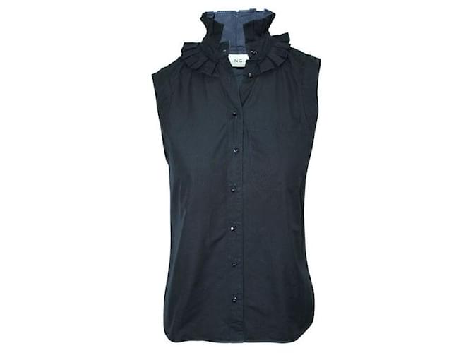 Balenciaga Blusa sin mangas con cuello con volantes en negro Algodón  ref.1288539