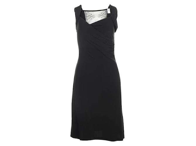 RED VALENTINO Black Midi Dress with Lace accent in the Back Suede Nylon Acetate  ref.1288558
