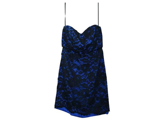 Autre Marque CONTEMPORARY DESIGNER Strapless Blue and Black Lace Dress Polyester Nylon  ref.1288586