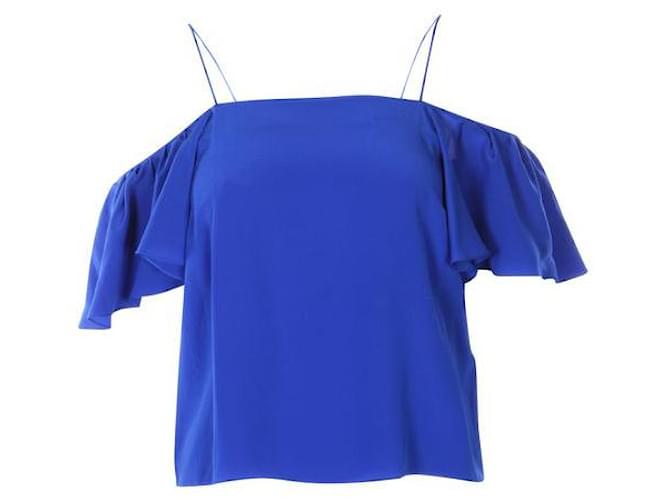 FENDI Off Shoulder Top Blue Silk  ref.1288591
