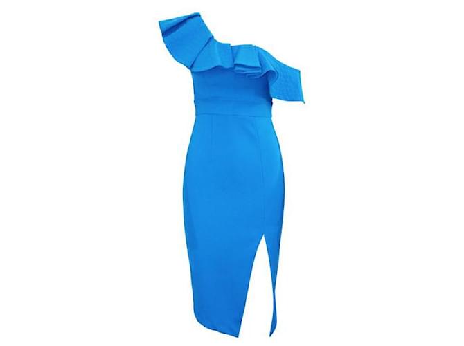 Autre Marque CONTEMPORARY DESIGNER Sheike One Sleeve Blue Ruffled Dress Suede Polyester  ref.1288602